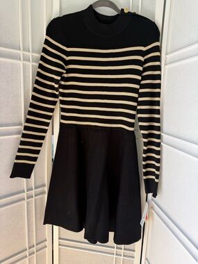 RCX Black & Cream Striped Knit Dress